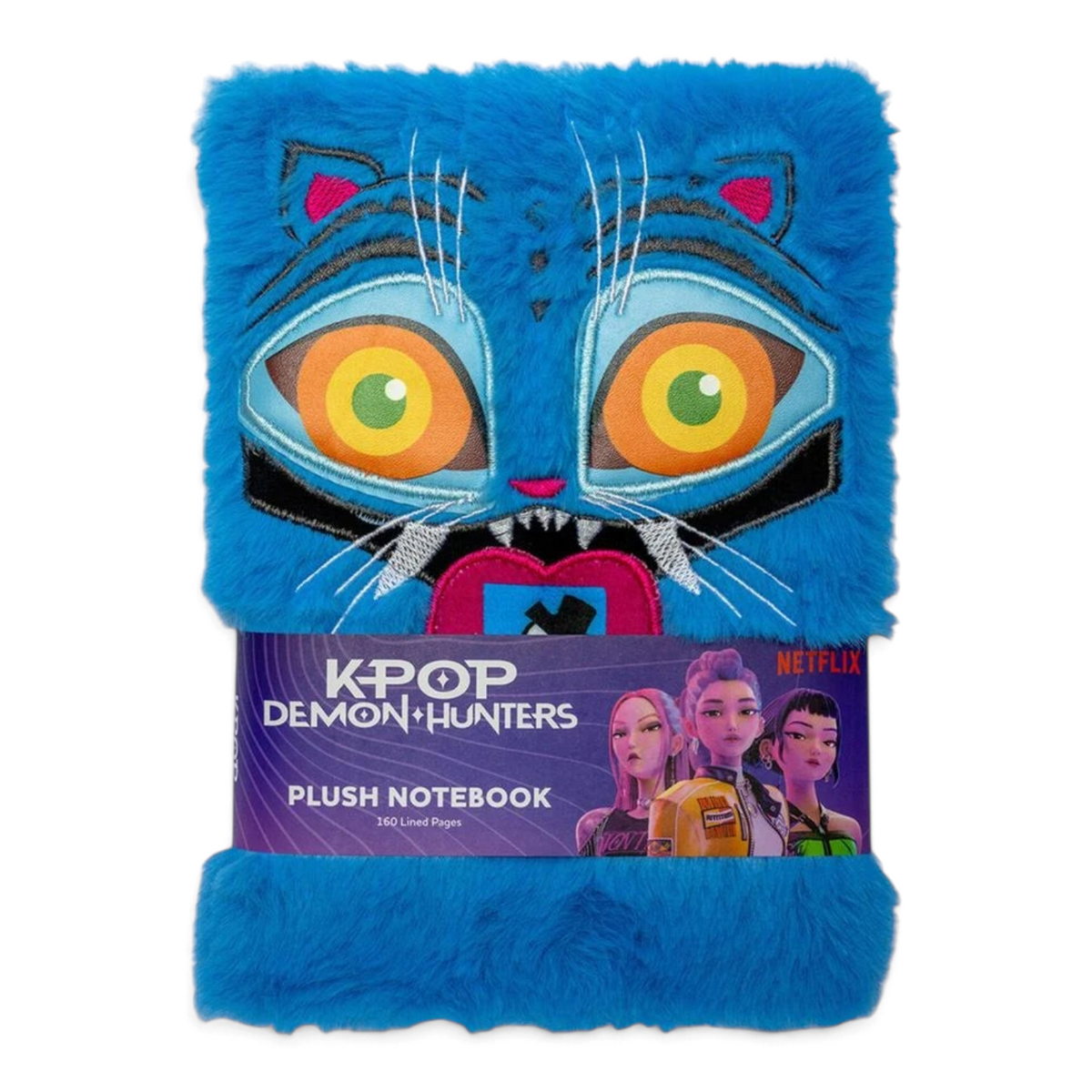 Carnet A5 Le Studio Fantastique en fourrure bleue douce avec le visage brodé du personnage Derpy de K-Pop Demon Hunters
