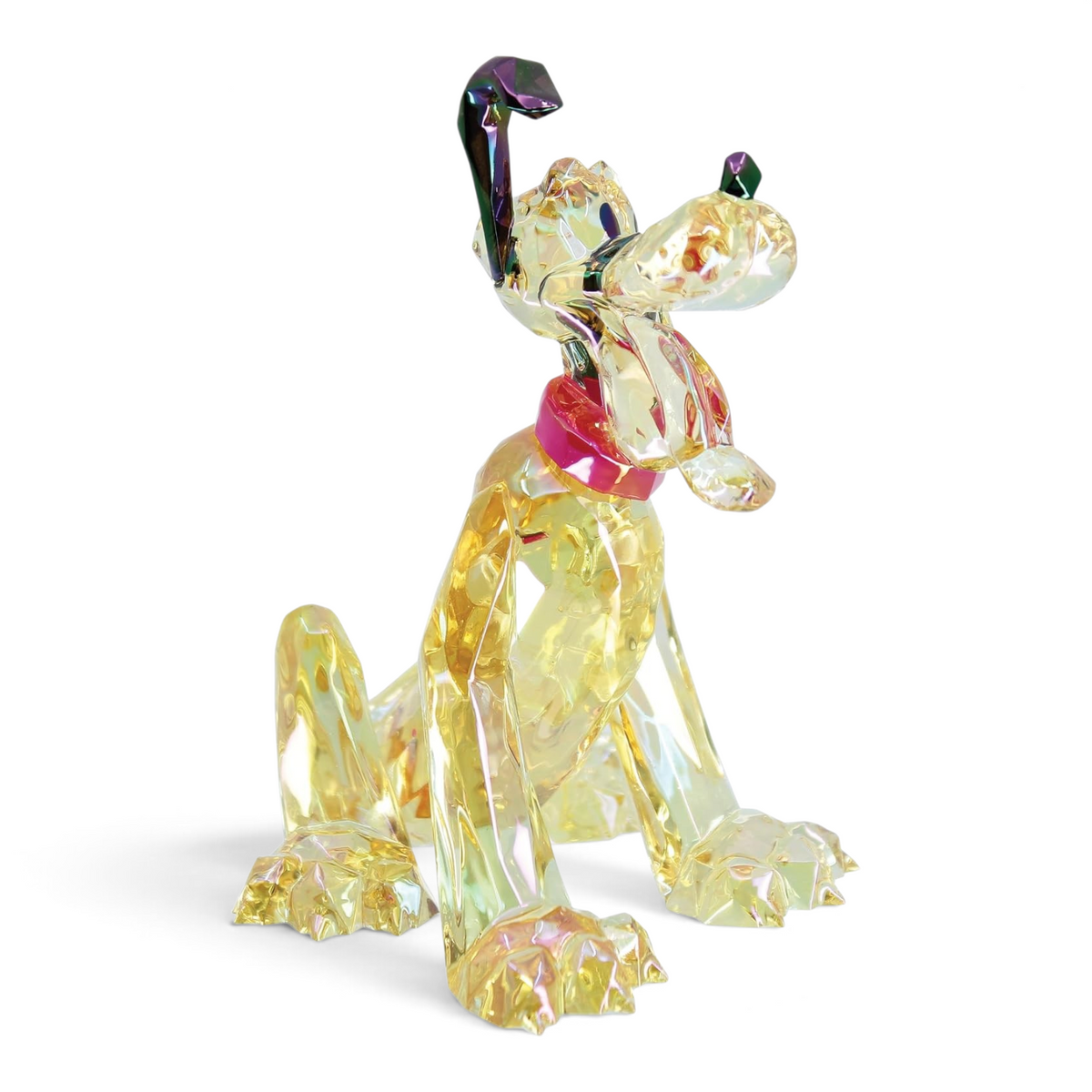 Figurine Le Studio Fantastique Disney Facet Pluto en acrylique jaune facetté avec collier rouge et oreilles irisées