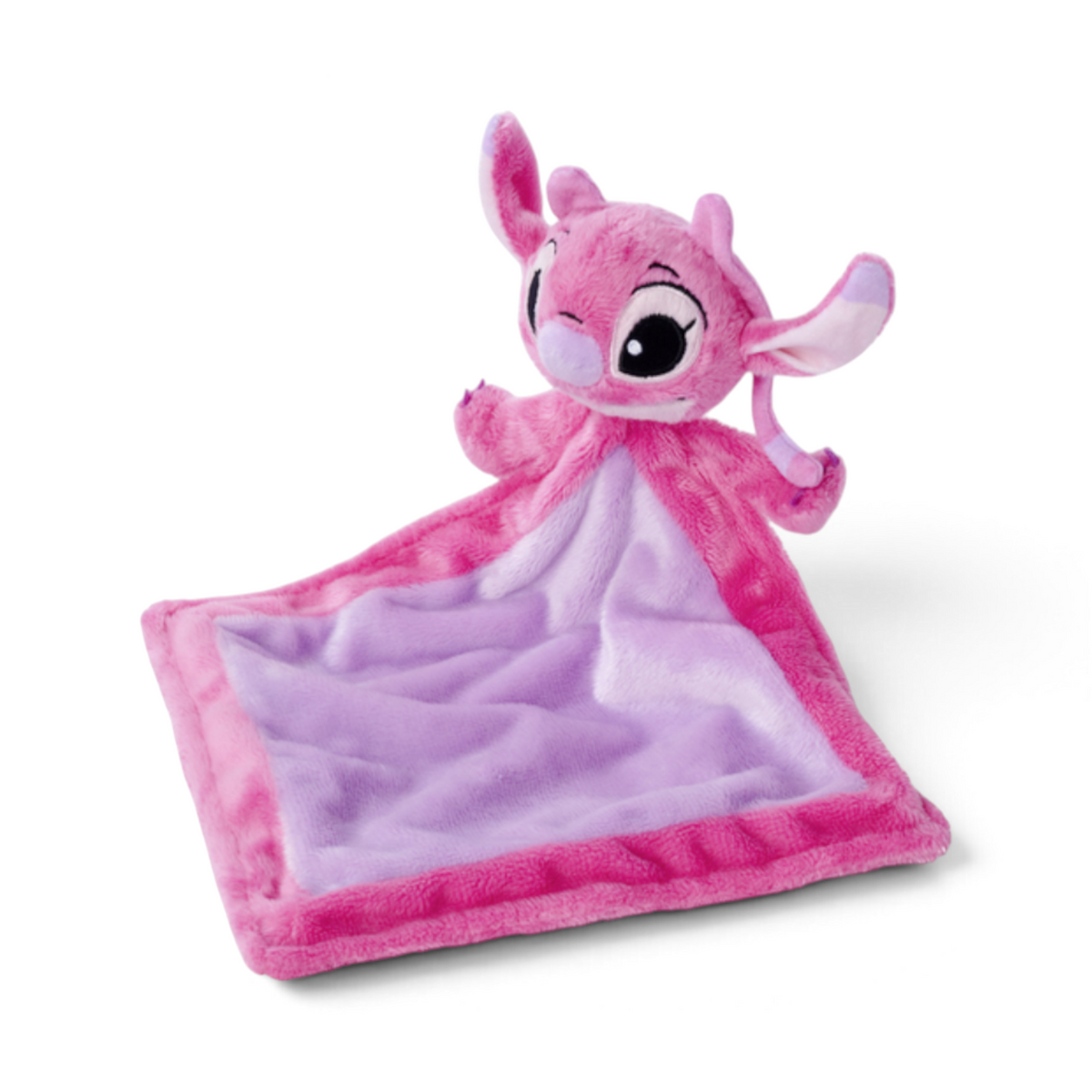 Peluche Angel rose avec doudou carré assorti, produit sous licence officielle Disney par Le Studio Fantastique
