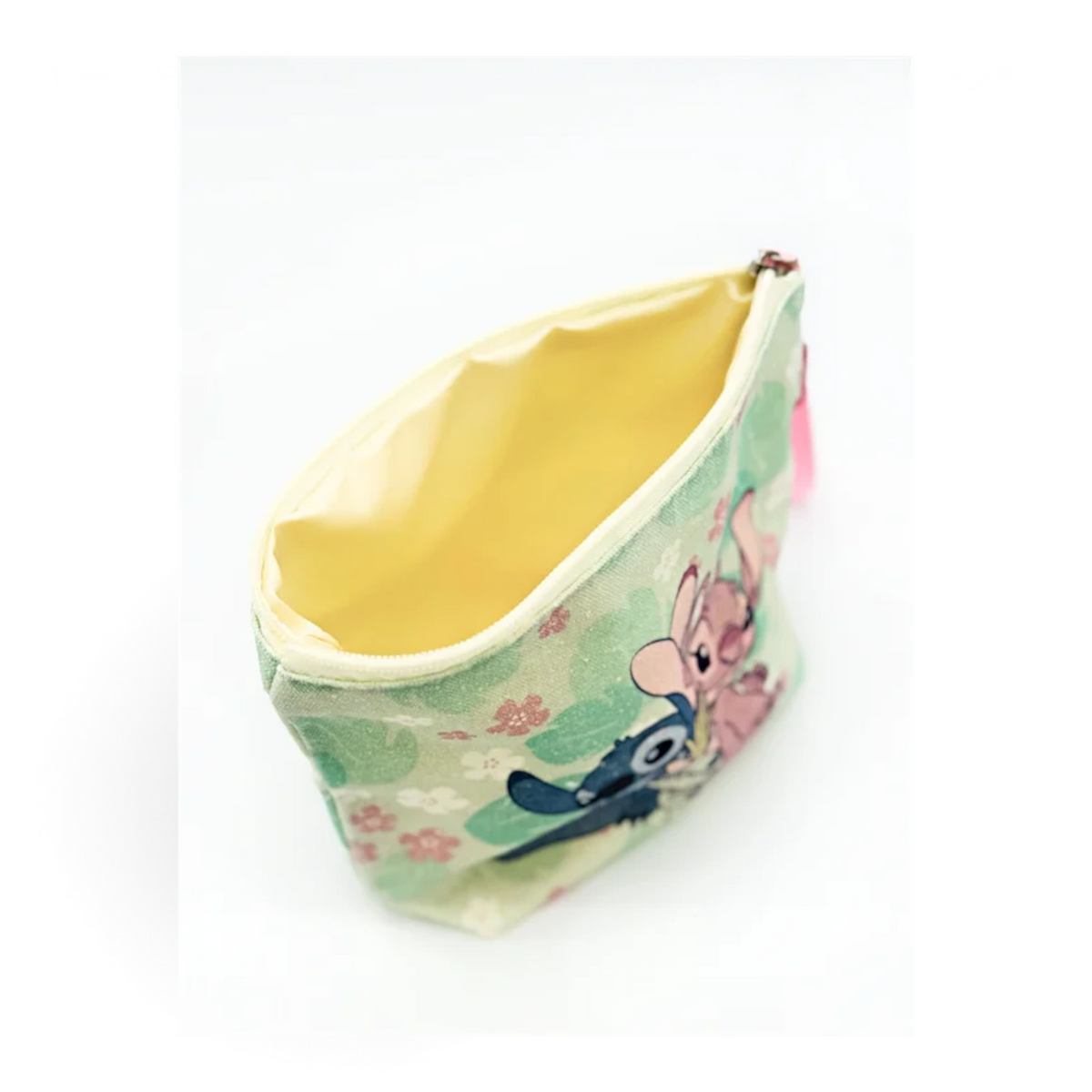 Trousse de voyage Le Studio Fantastique en coton vert avec motifs Stitch, Angel et Scrump et fleurs roses