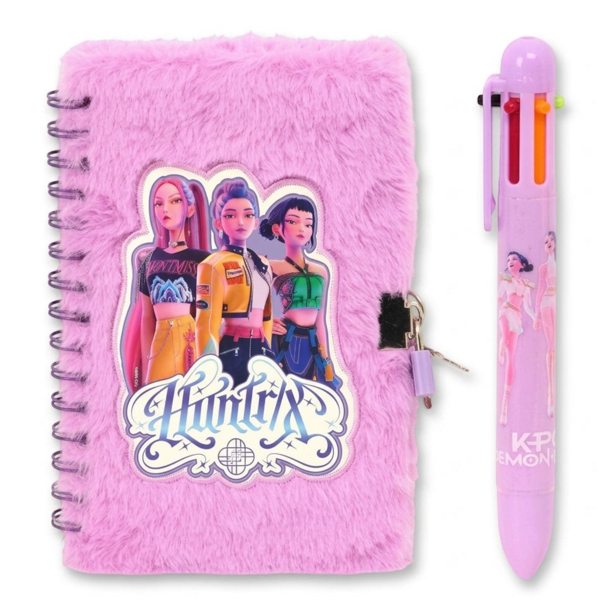 Coffret Le Studio Fantastique avec journal intime rose en fourrure et stylo assorti, licence KPop Demon Hunters.