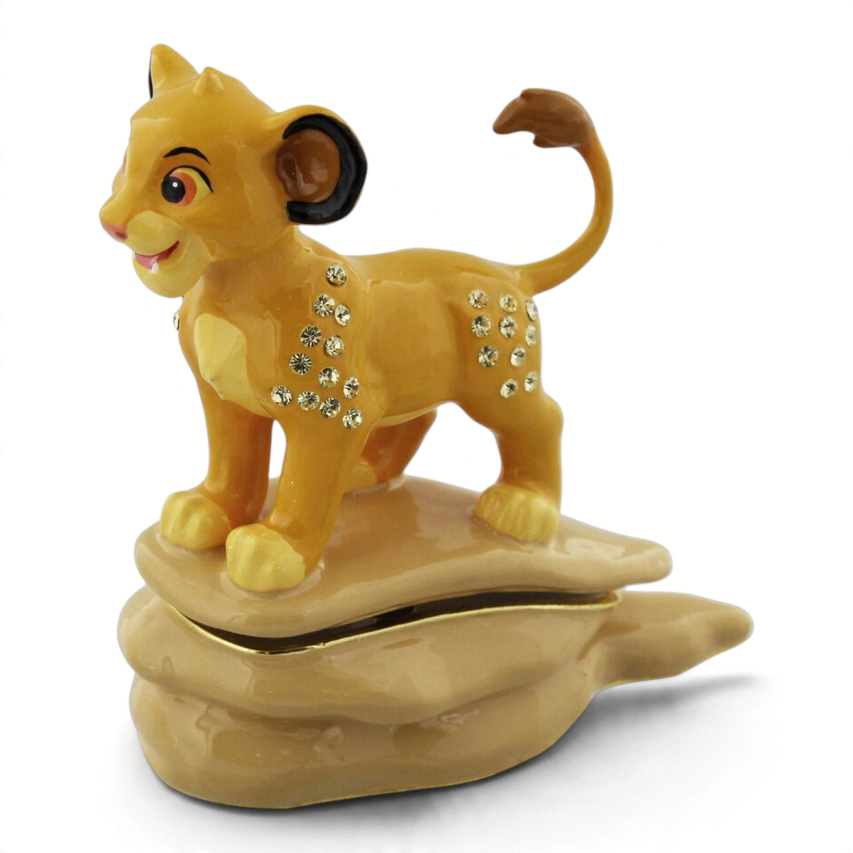 Boîte à bijoux Simba Le Studio Fantastique peinte à la main avec cristaux argentés sur un socle en forme de rocher
