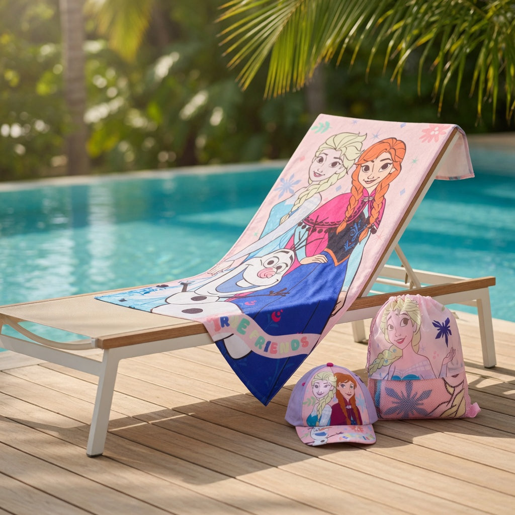 Set Plage Elsa - Sac, Serviette & Casquette Enfant La Reine des Neiges