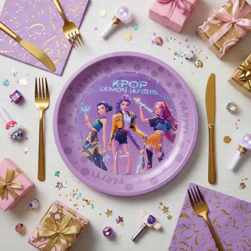 4 Assiettes réutilisables KPop Demon Hunters 21 cm - Lot de 4