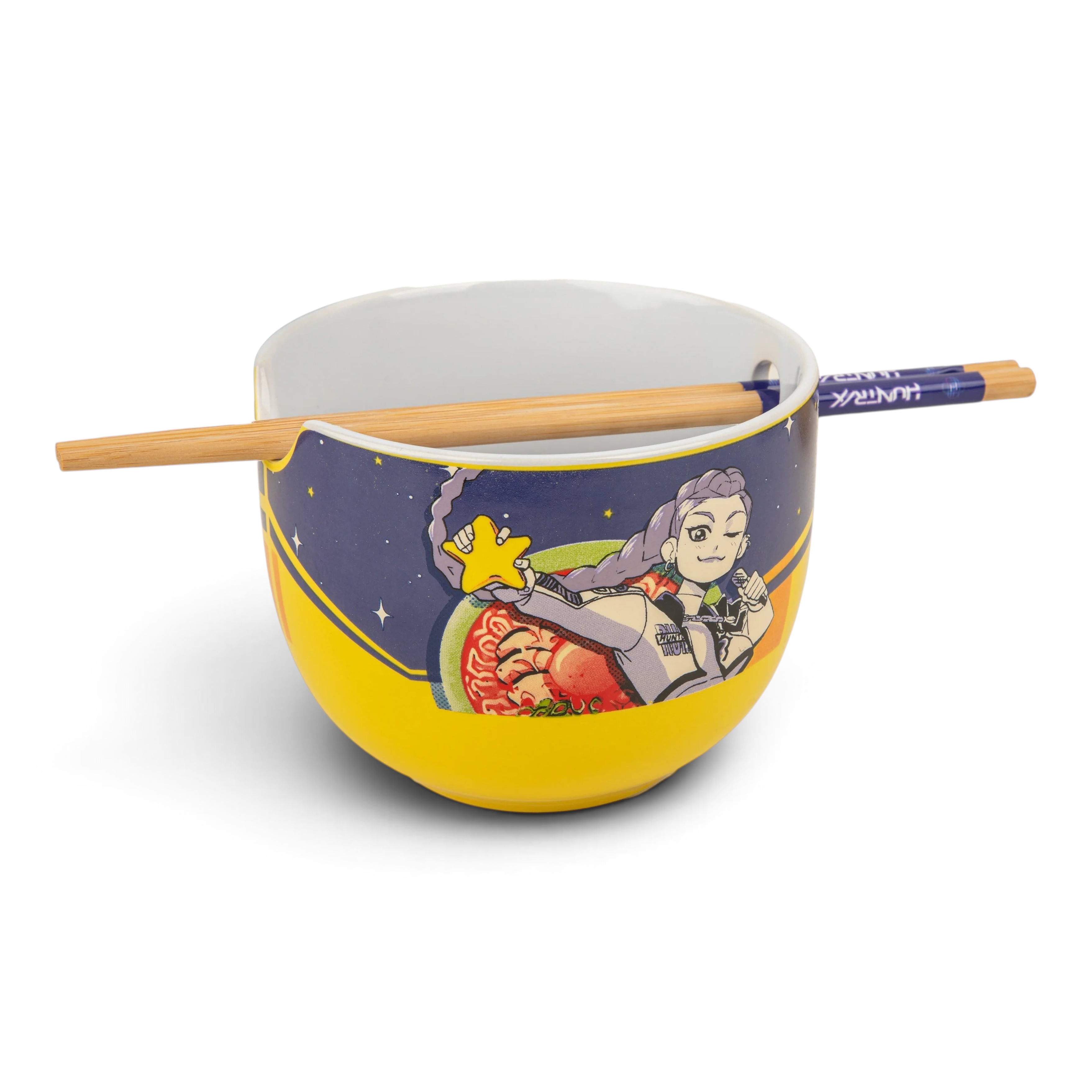 Bol à ramen en céramique Le Studio Fantastique avec illustration Rumi KPop et baguettes en bambou intégrées