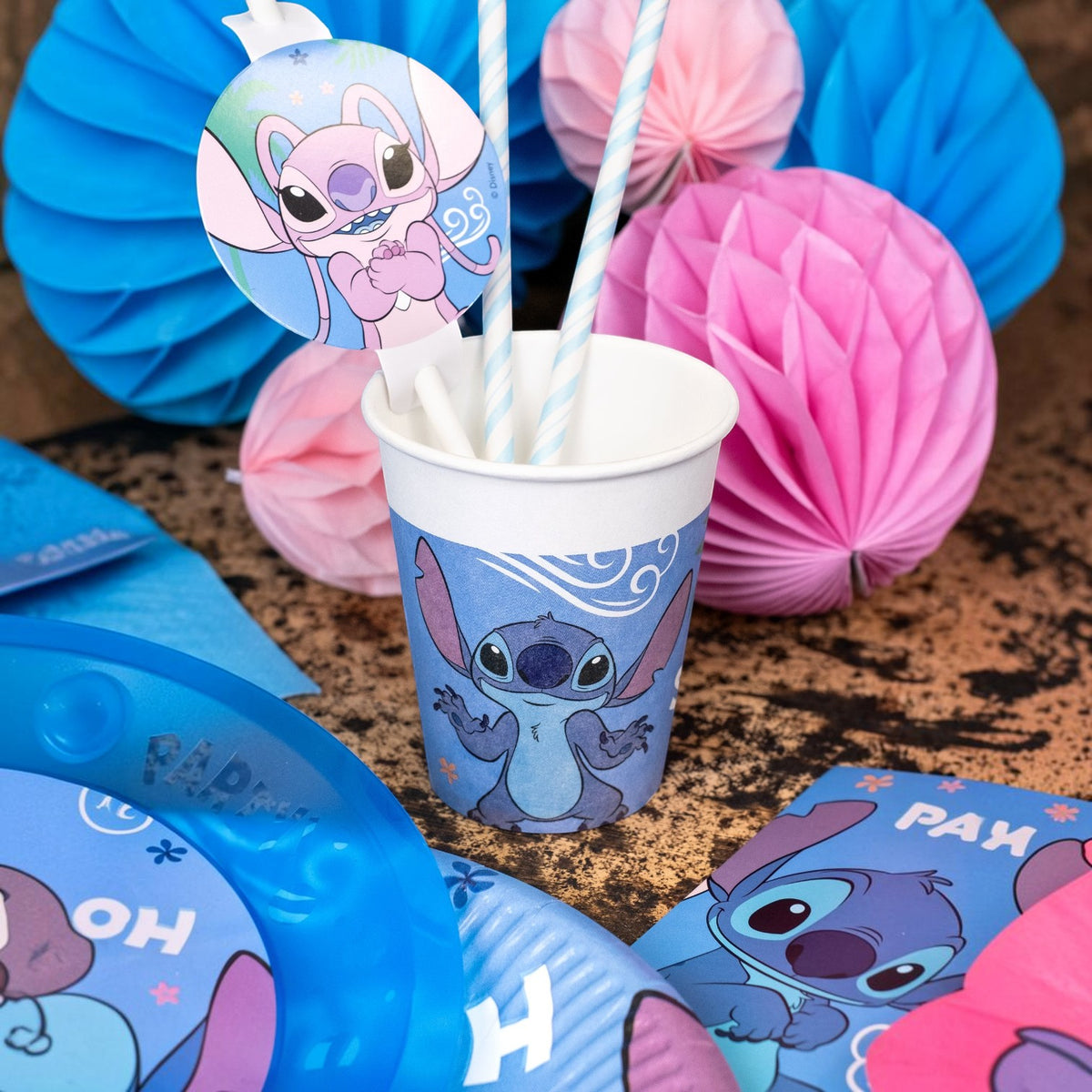 Gobelet en carton Le Studio Fantastique Stitch bleu de 200 ml pour décoration de table d'anniversaire Disney