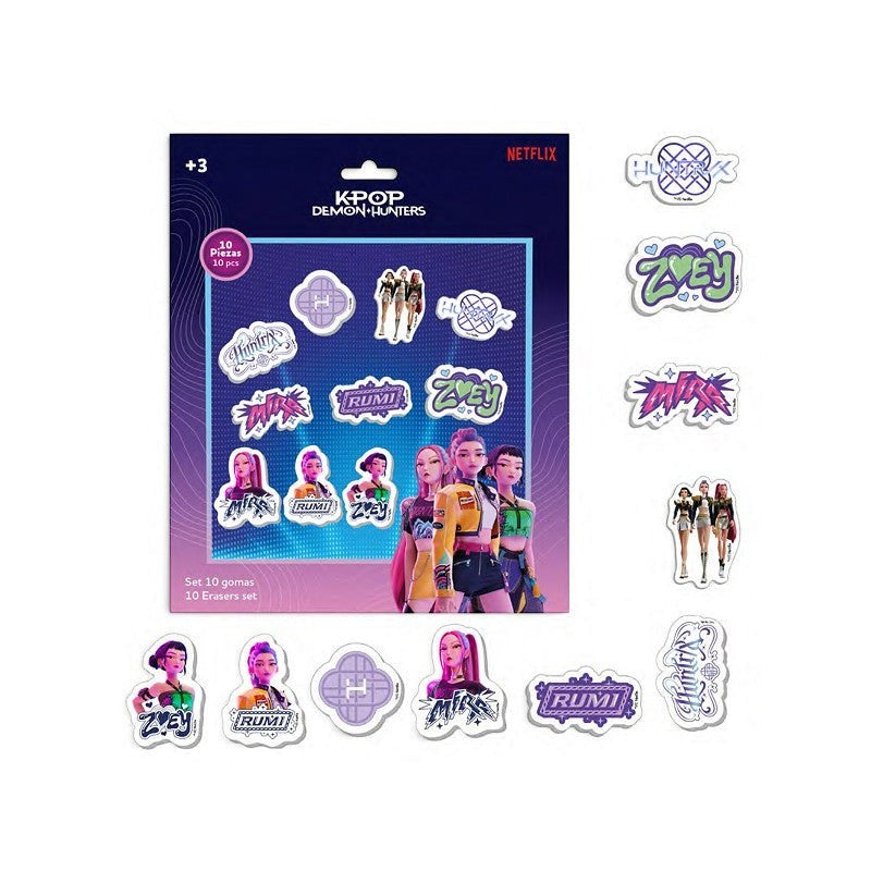 Pack de 10 gommes Le Studio Fantastique KPop Demon Hunters avec motifs colorés des personnages du groupe HUNTR/X