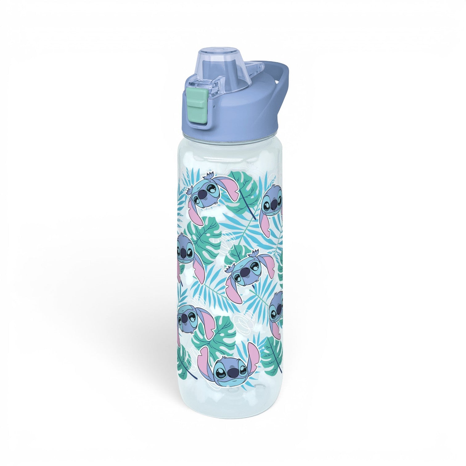 Gourde de sport Le Studio Fantastique XXL 1075ml avec motif Stitch et feuilles tropicales, bouchon bleu anti-fuite.