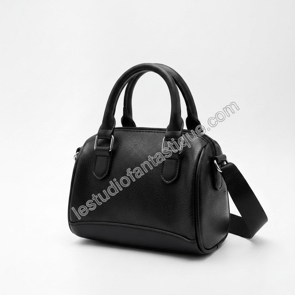 Mini sac à main noir Le Studio Fantastique avec anses et bandoulière, design compact et finitions argentées