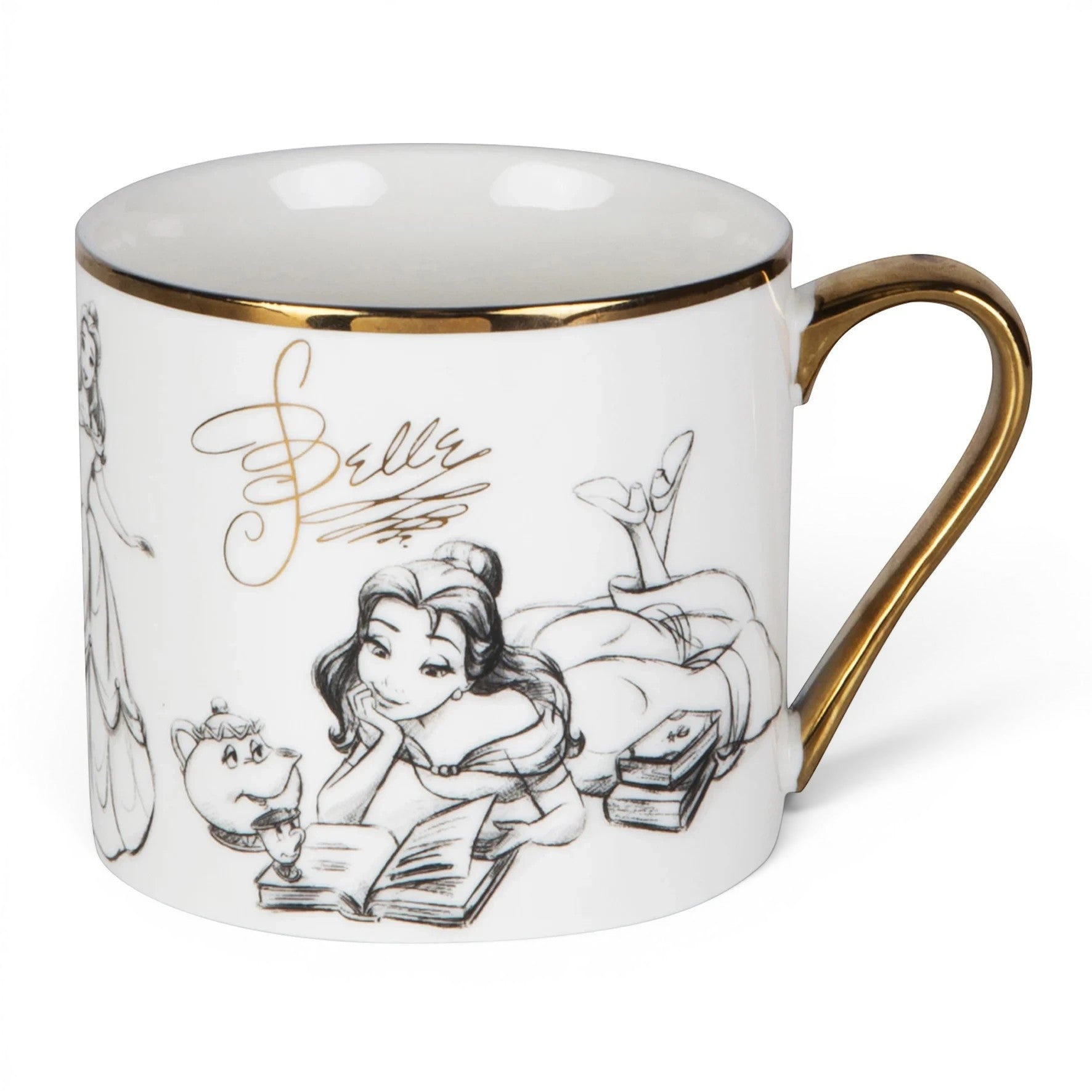Mug en céramique Le Studio Fantastique La Belle et la Bête avec illustration de Belle et poignée dorée élégante