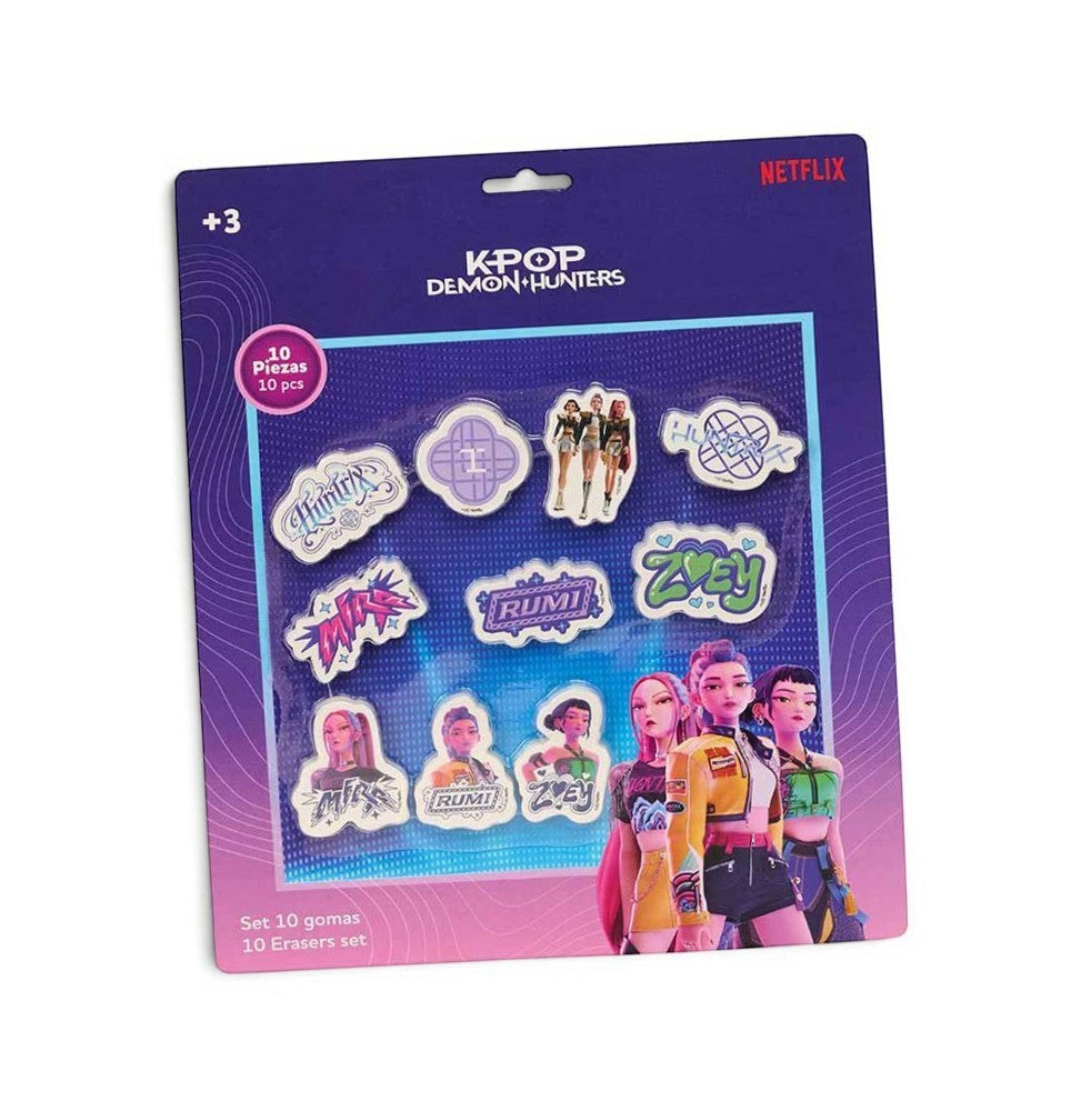 Pack de 10 gommes Le Studio Fantastique KPop Demon Hunters avec motifs colorés et personnages du groupe HUNTR/X