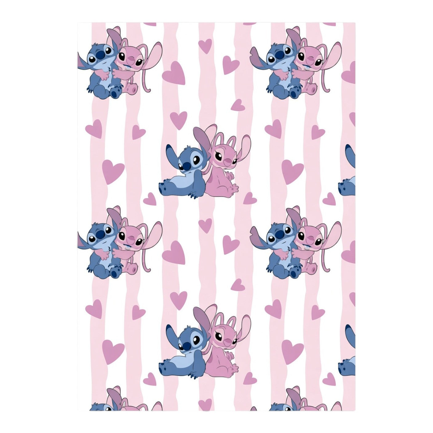Plaid en flanelle Le Studio Fantastique avec motif répétitif de Stitch et Angel sur fond rose à cœurs
