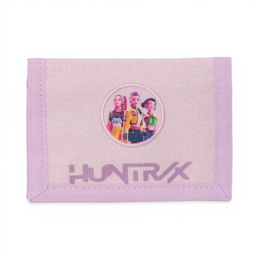 Portefeuille Le Studio Fantastique rose pâle brillant avec médaillon HUNTR/X et logo en relief