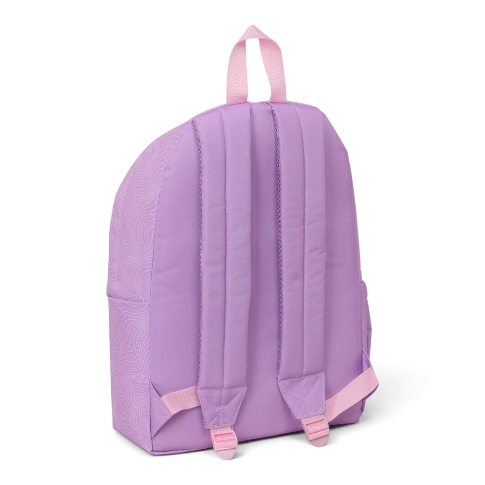 Vue arrière du sac à dos rose Le Studio Fantastique Huntrix avec bretelles ajustables et motif ondulé subtil