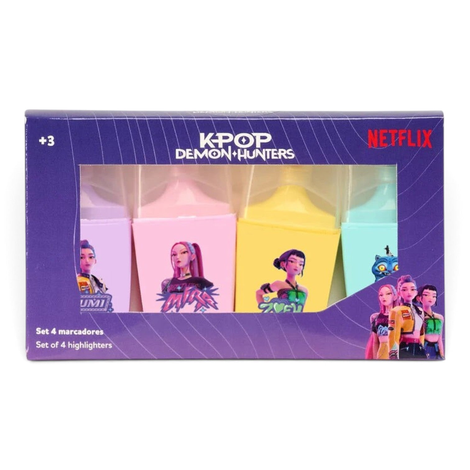 Set de 4 surligneurs colorés Le Studio Fantastique KPop Demon Hunters avec illustrations des personnages Rumi et Mira