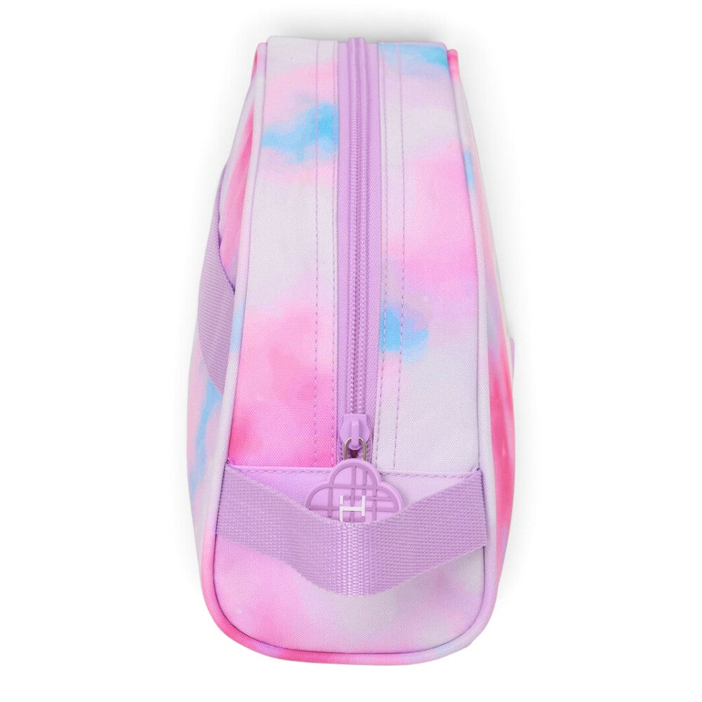 Trousse de toilette Le Studio Fantastique Huntrix avec motif tie-dye rose et bleu et fermeture éclair violette