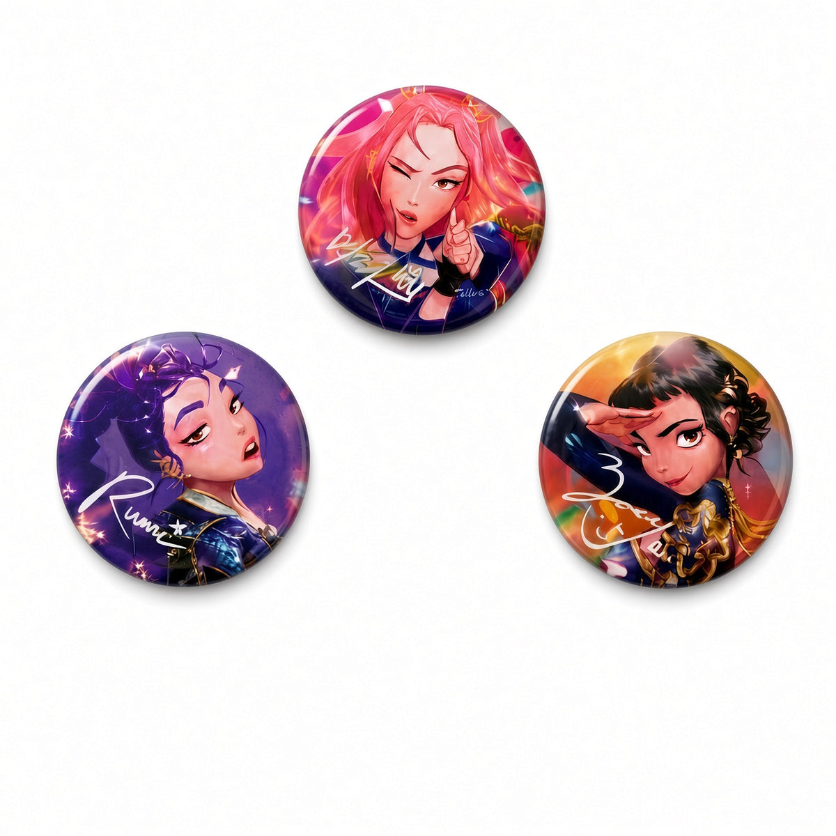 3 Badges épingles Rumi, Mira et Zoey - KPop Demon Hunters