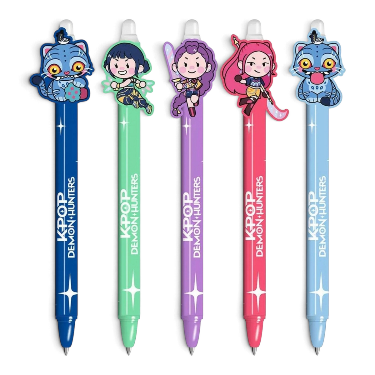 Stylo effaçable Le Studio Fantastique K-Pop Demon Hunters avec figurine chibi 3D et gomme intégrée, lot de 5 stylos