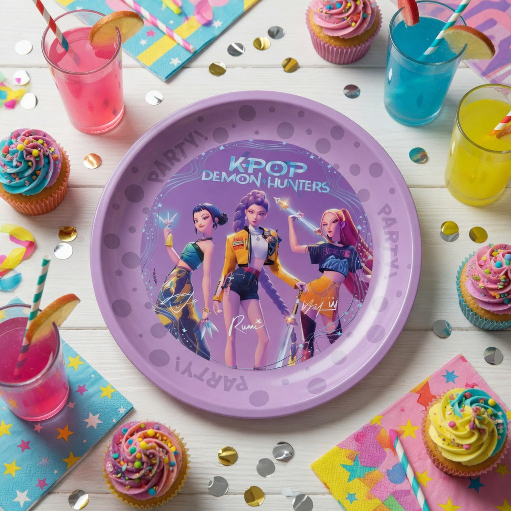 4 Assiettes réutilisables KPop Demon Hunters 21 cm - Lot de 4