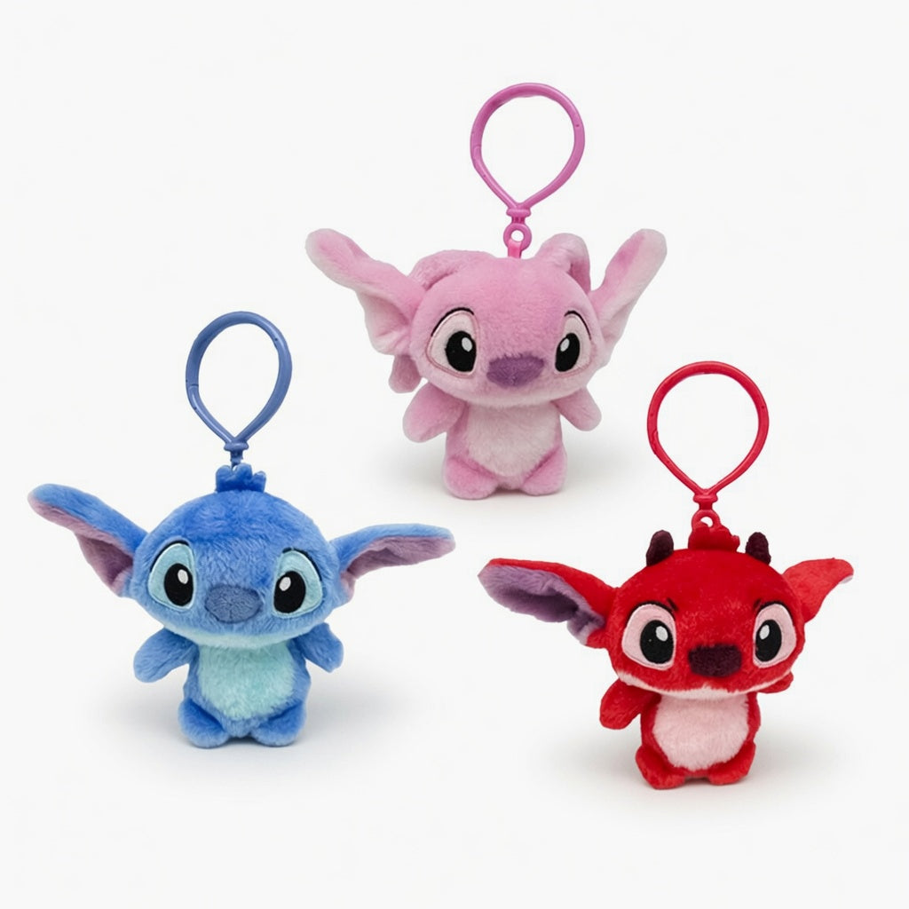 Porte-clés peluche Stitch, Angel et Leroy - 13 cm